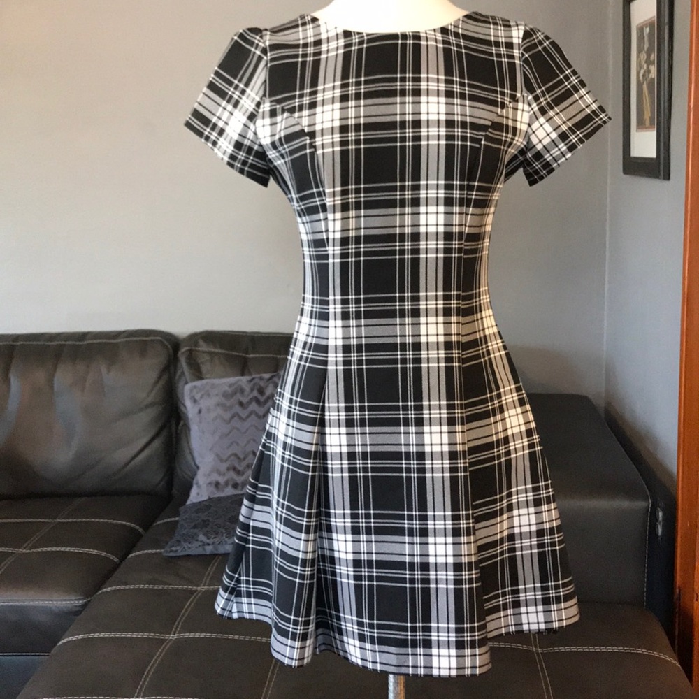 NWT black white plaid skater mini dress punk S LF